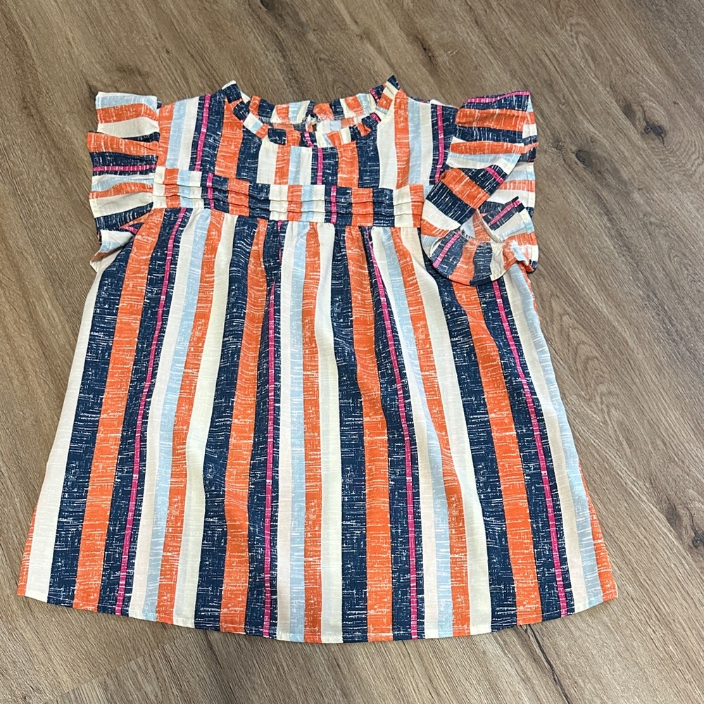 Striped Multicolor Ruffle Sleeve Top